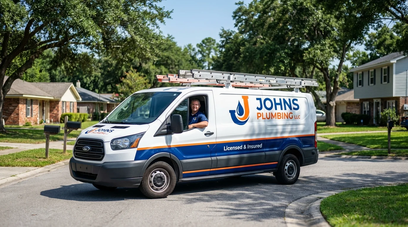 Johns Plumbing LLC service van in Grimes, IA